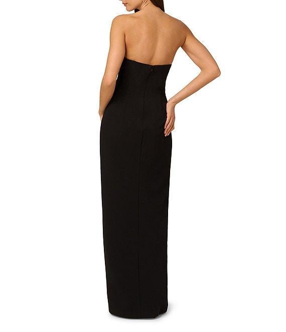 Adrianna by Adrianna Papell Colorblock Crepe Knit Sweetheart Neck Pleated Satin Bodice High Slit Column Gown Product Image
