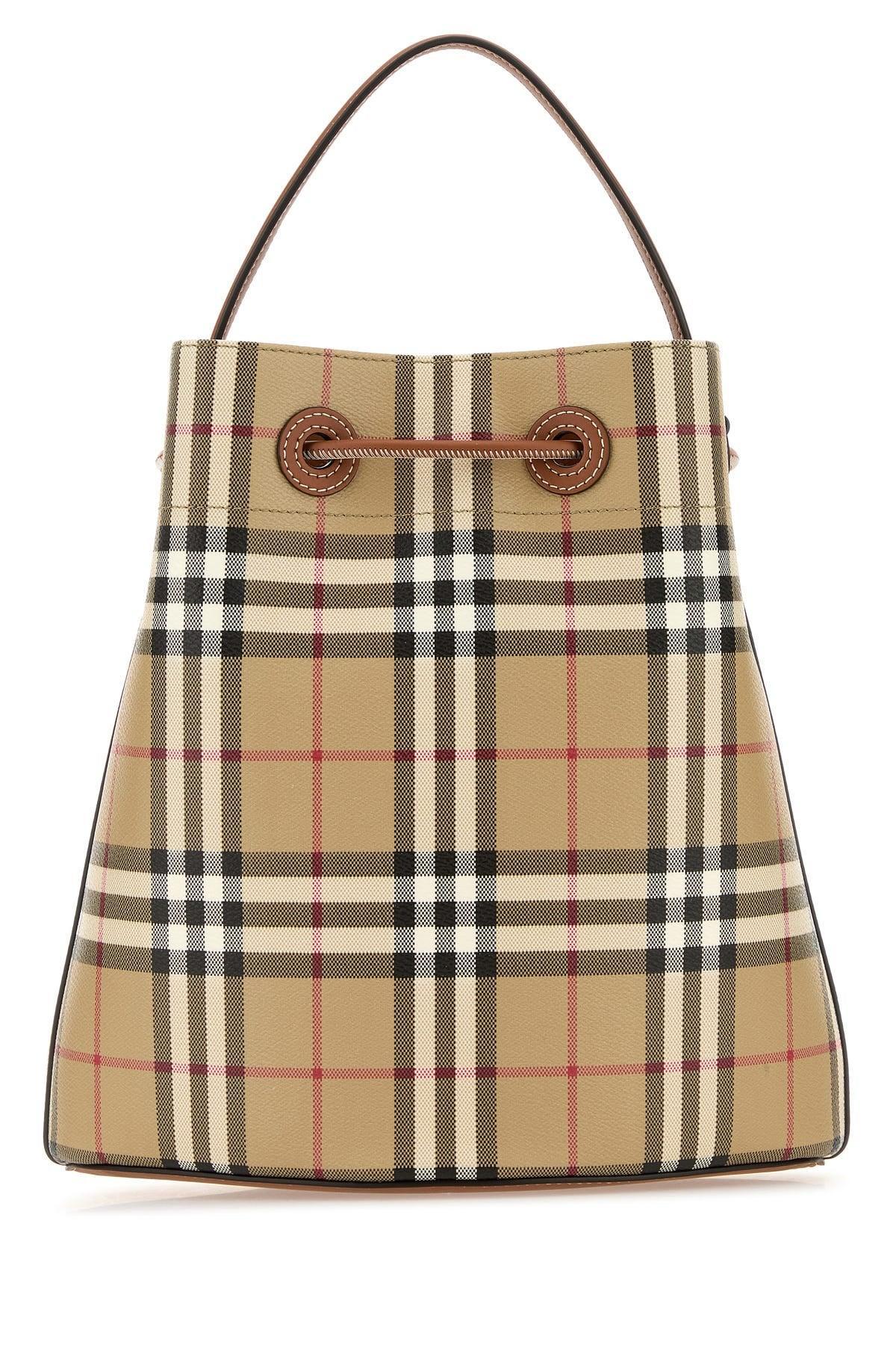 BURBERRY Printed Canvas Check Bucket Bag In Vntgchkbriarbrown Product Image