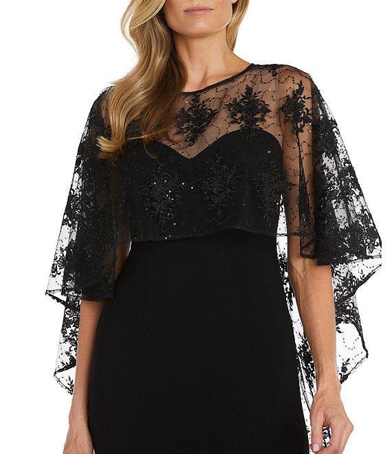 R & M Richards Sweetheart Neck Embroidered Mesh Cape Overlay Dress Product Image
