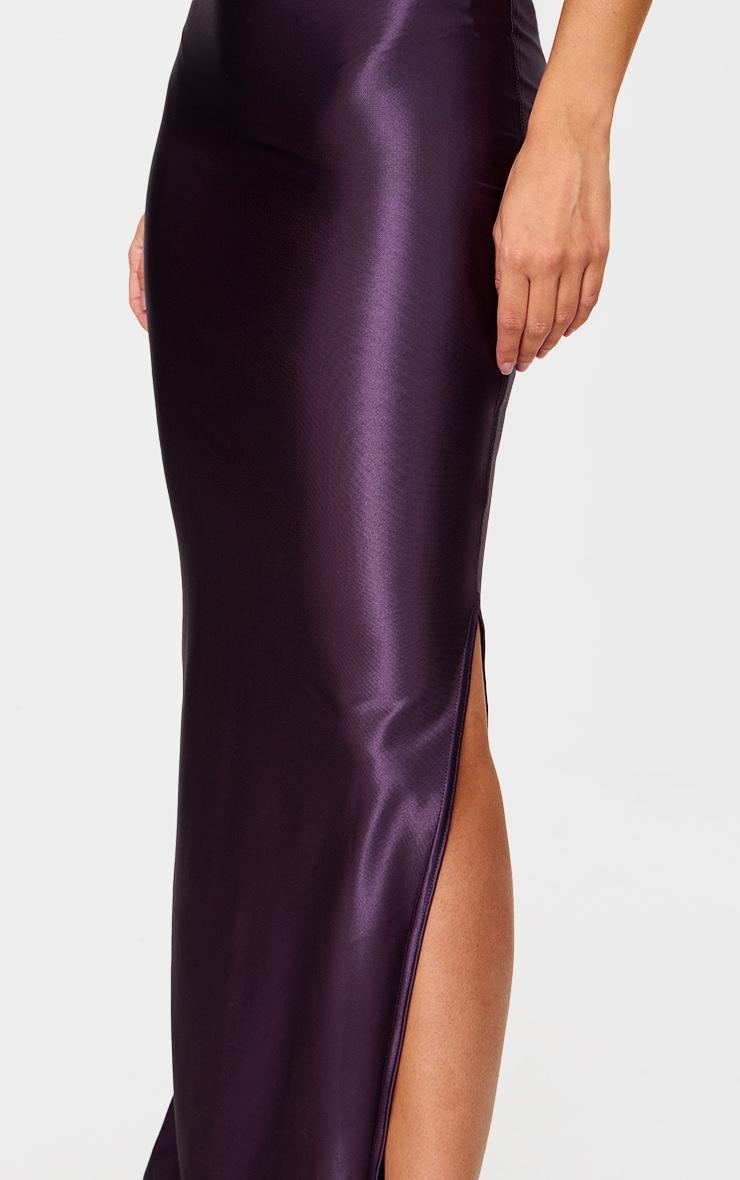 Plum Stretch Satin Split Side Maxi Skirt Product Image