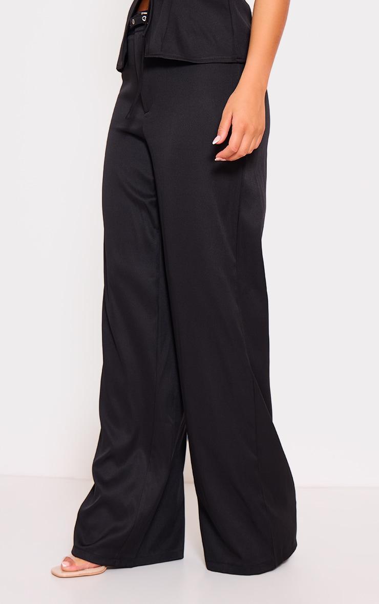 Black Woven Tailored Belt Detail Wide Leg Pants Product Image