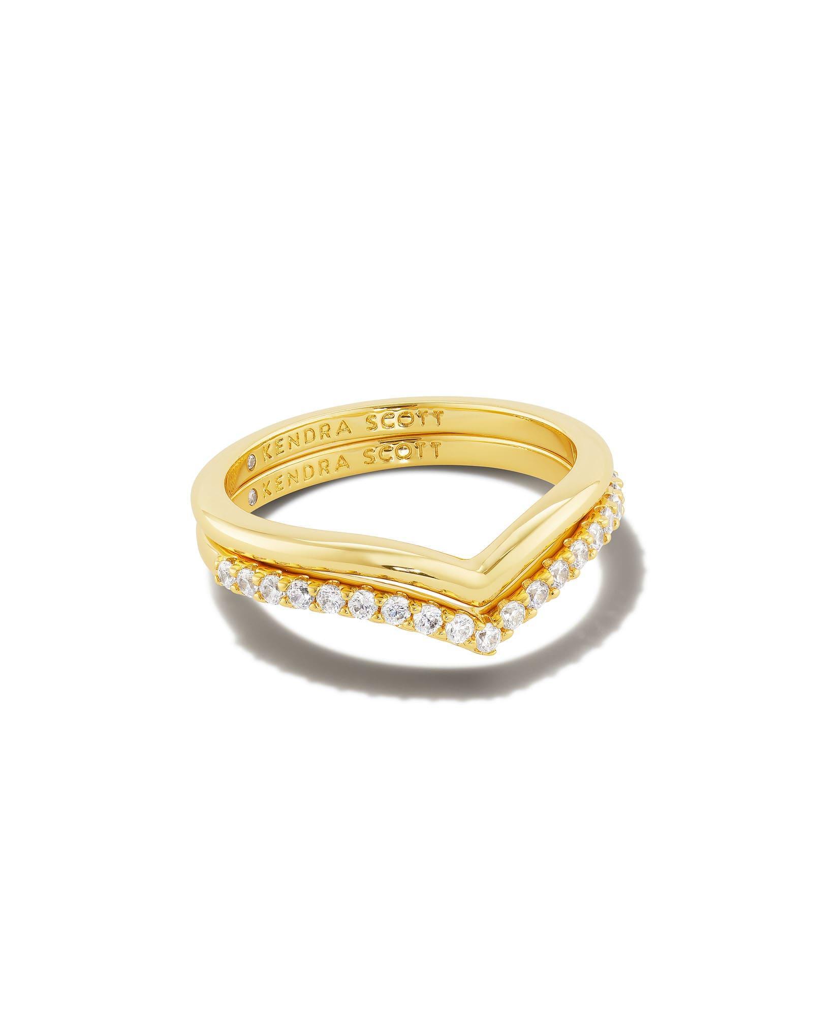 Wishbone Gold Ring Set in White CZ Product Image