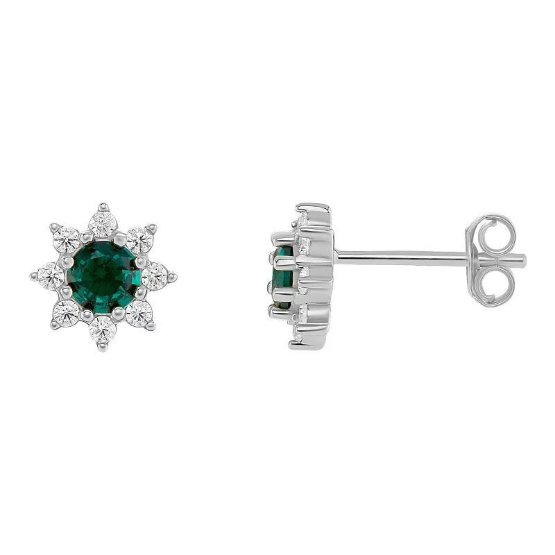 PRIMROSE Birthstone Cubic Zirconia Flower Stud Earrings, Women's, Silver Tone May Product Image
