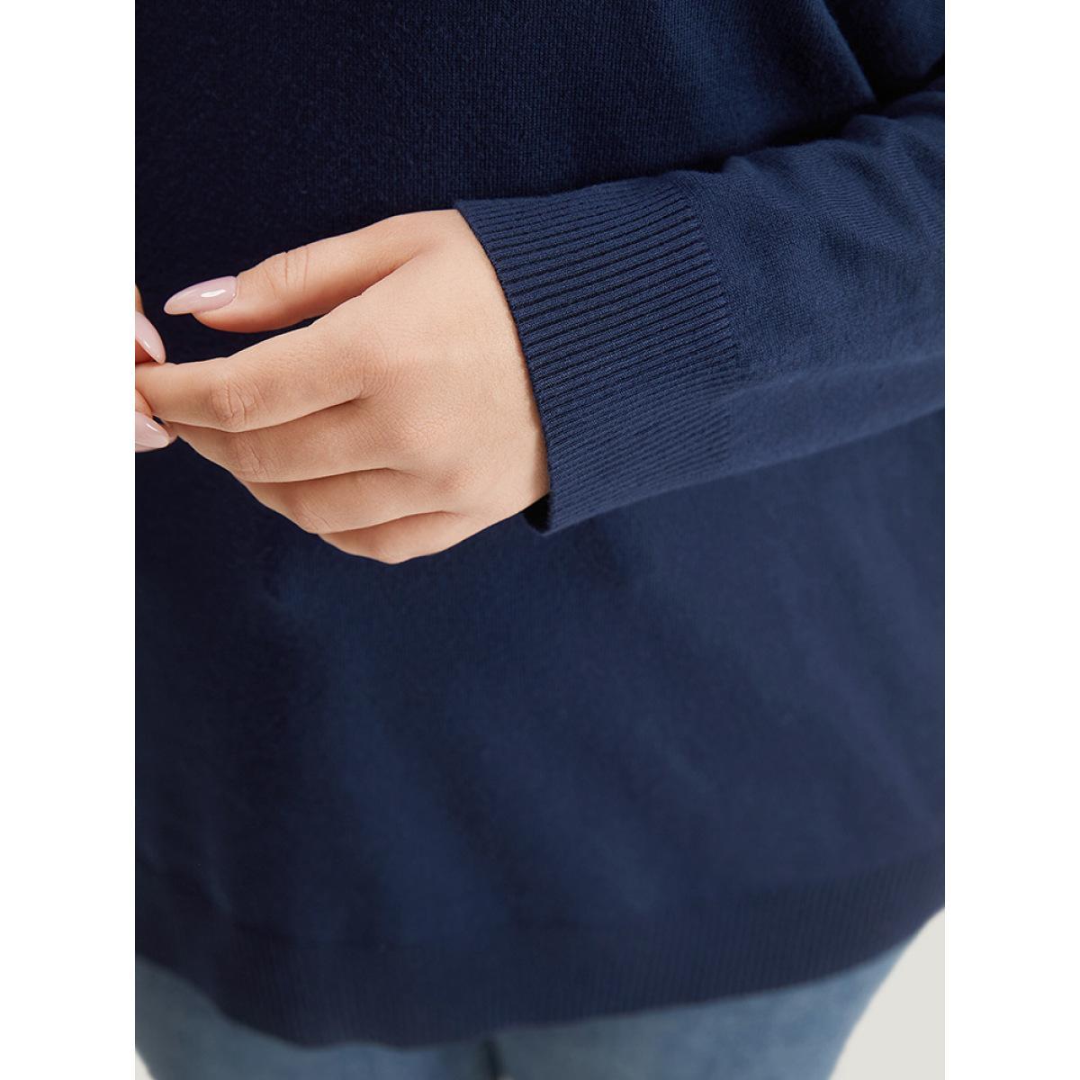 Plus Size Supersoft Essentials Contrast Trim Drop Shoulder Pullover Navy Women Casual Loose Long Sleeve V-neck Dailywear Pullovers BloomChic 18-20/2X Product Image