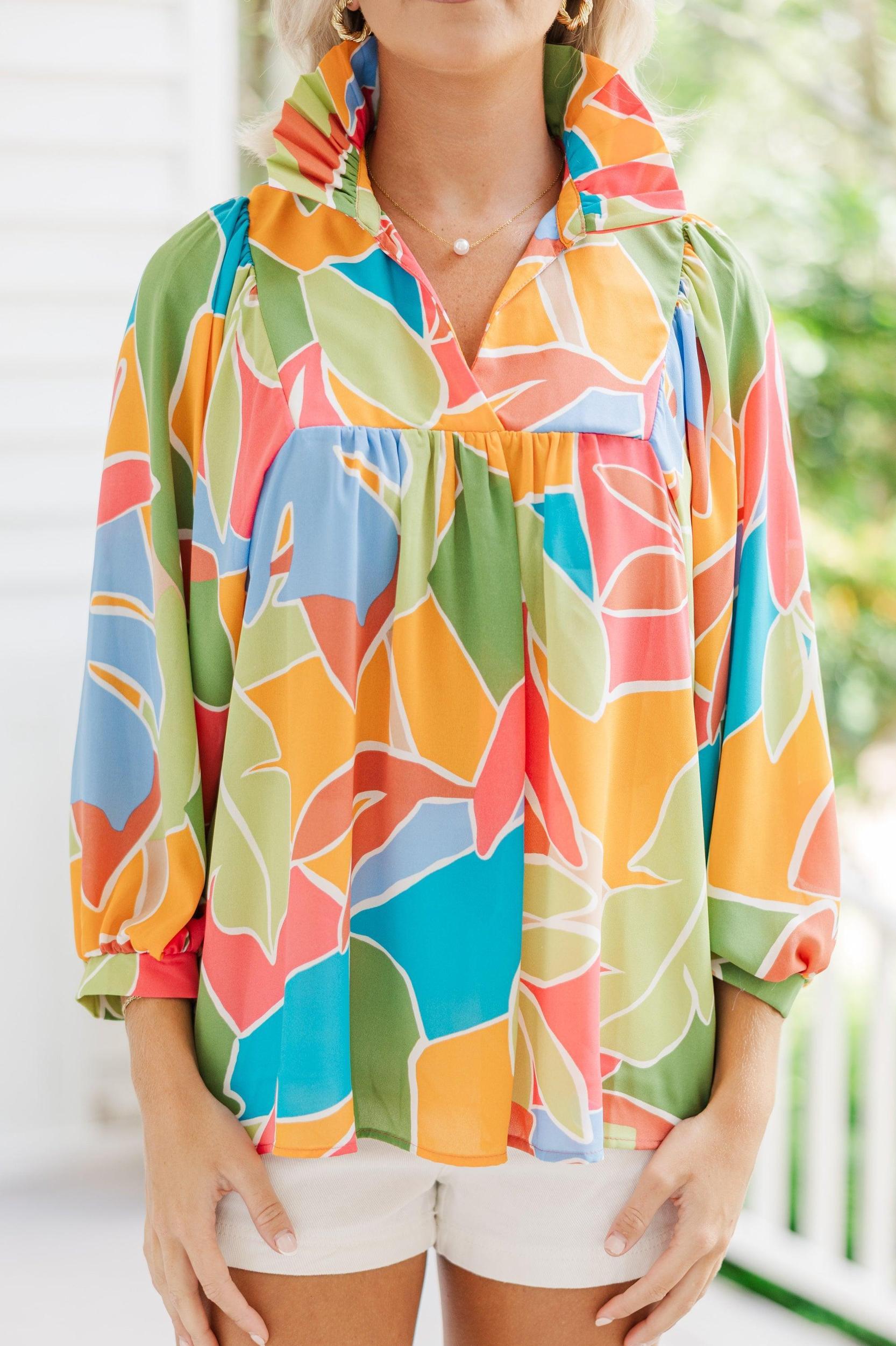 The Morgan Bahama Green Abstract Blouse Female Product Image