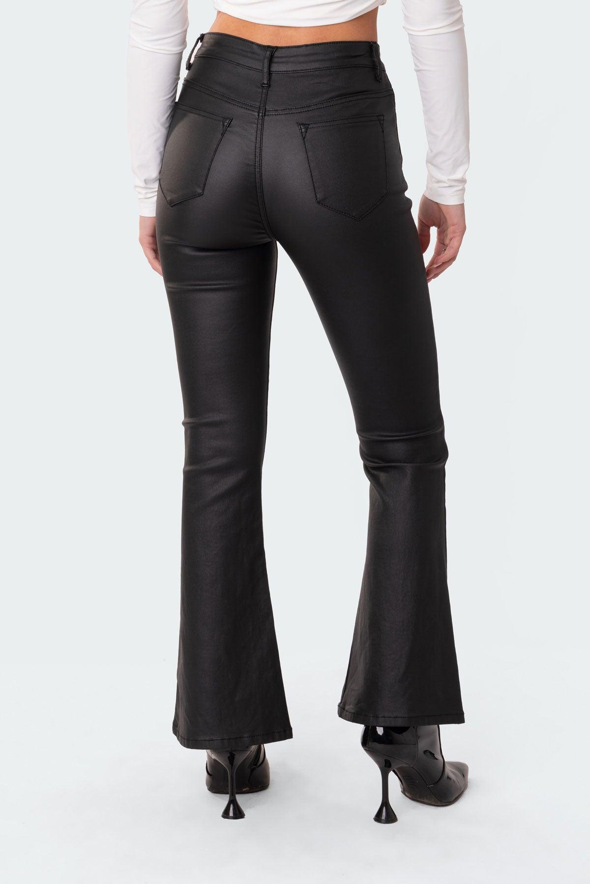 Petite Luna Faux Leather Flare Jeans Product Image