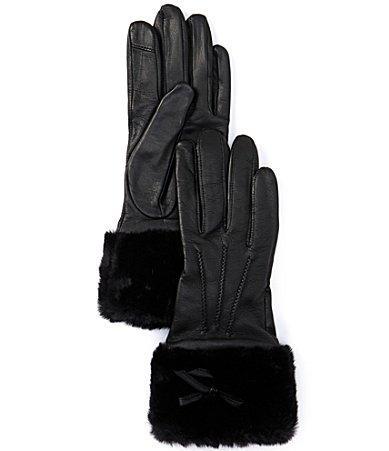 SASSO  SMYTH Womens Faux Fur Bow Cuff Tech Tip Gloves Product Image