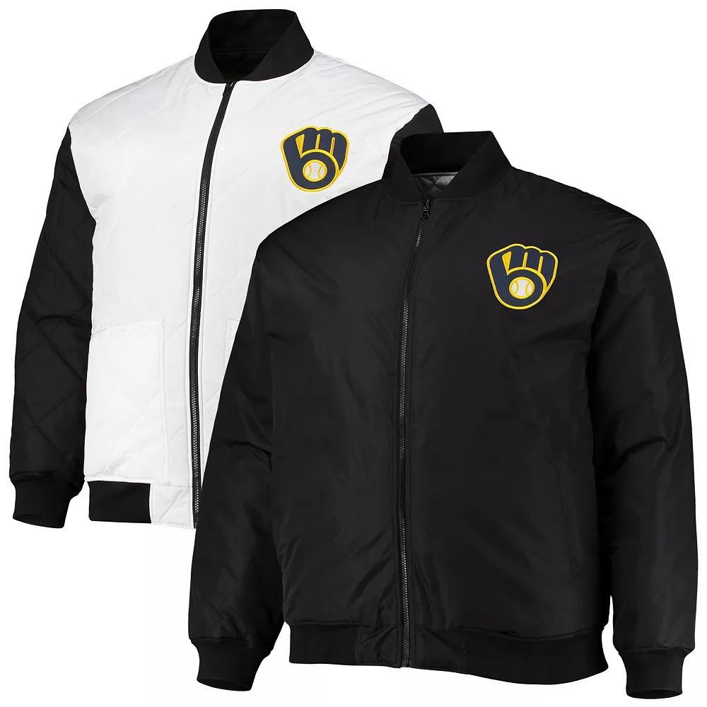 Men's White/Black Milwaukee Brewers Reversible Satin Full-Zip Jacket, Size: 3XB Product Image