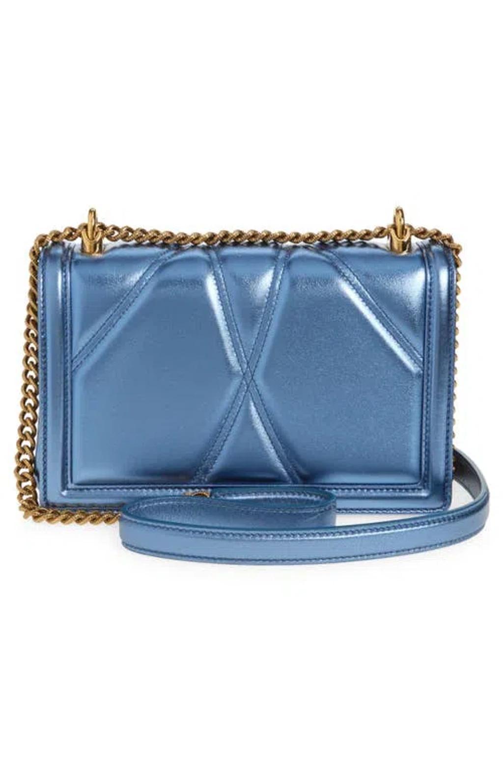 DOLCE & GABBANA Dolce&gabbana Medium Devotion Metallic Leather Shoulder Bag In 8h633 Blu Chiaro Laminato Product Image