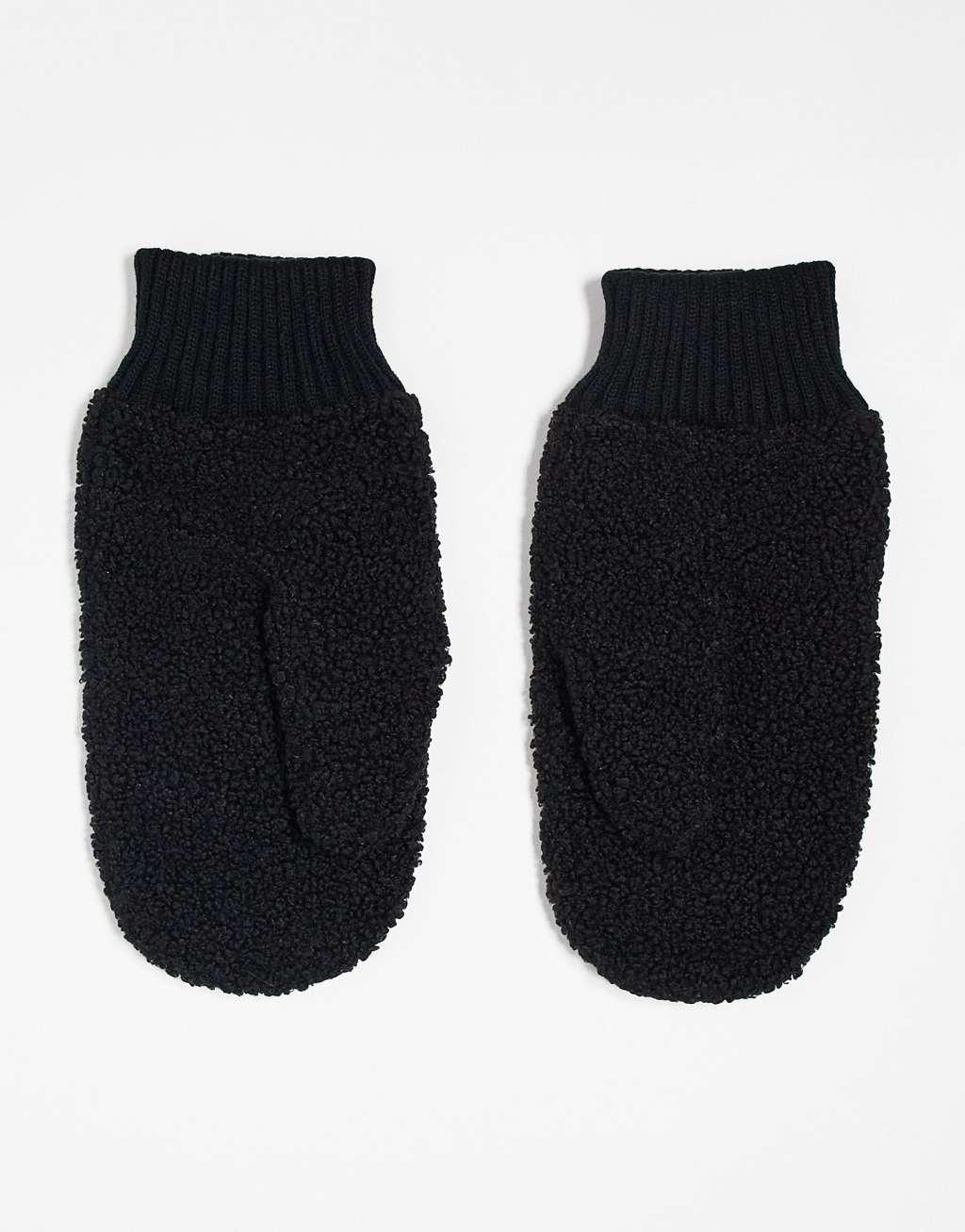 COLLUSION shearling mittens in black Product Image