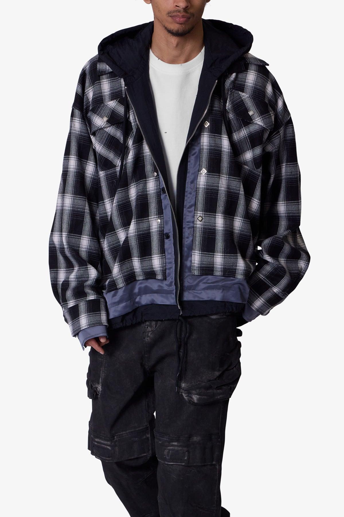 Zipped Up Flannel Jacket - Black Product Image