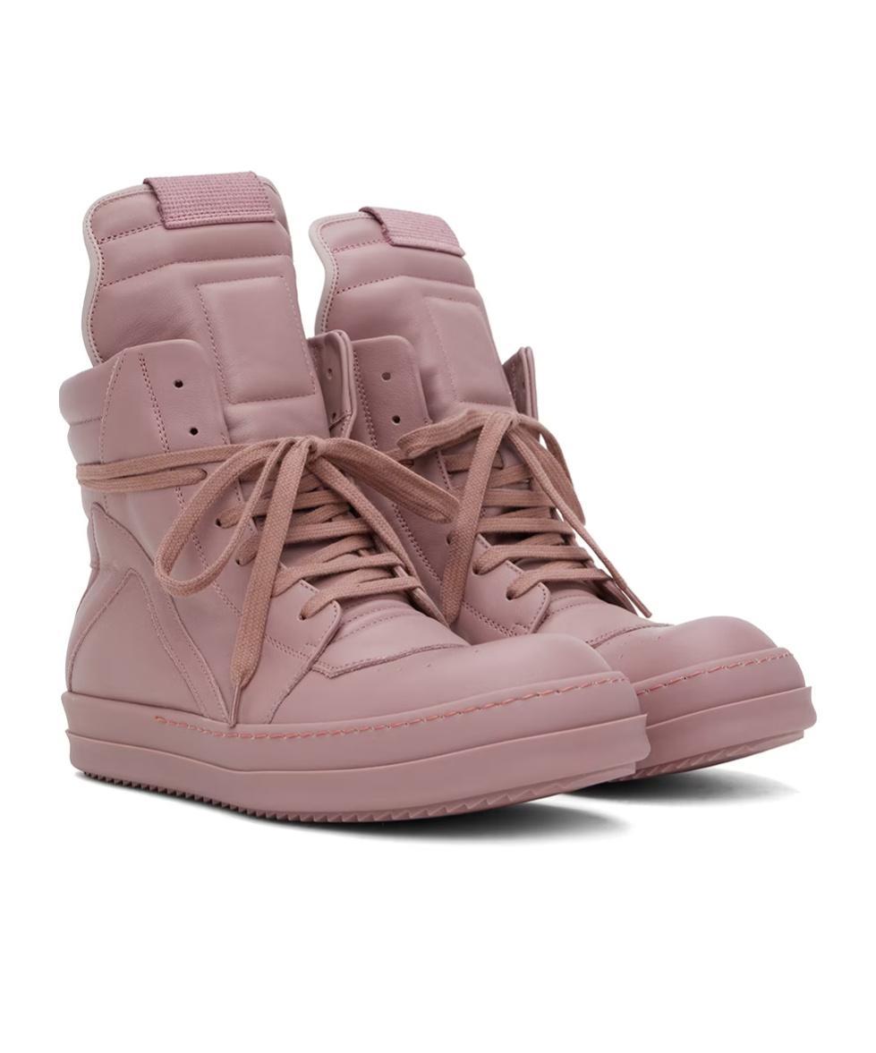 RICK OWENS Geobasket Leather High-top Sneakers In Pink Product Image