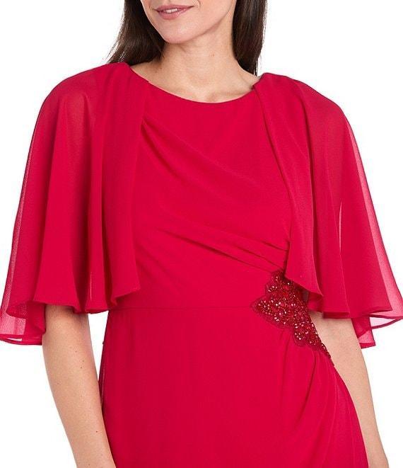 R & M Richards Round Neck Capelet Sleeve Souffle Crepe Chiffon Sheath Dress Product Image