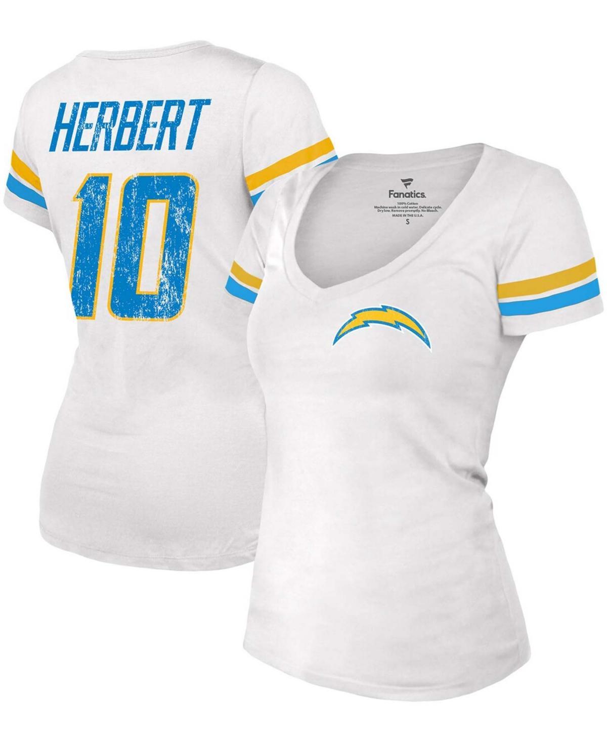 Womens Justin Herbert White Los Angeles Chargers Name Number V-Neck T-shirt Product Image