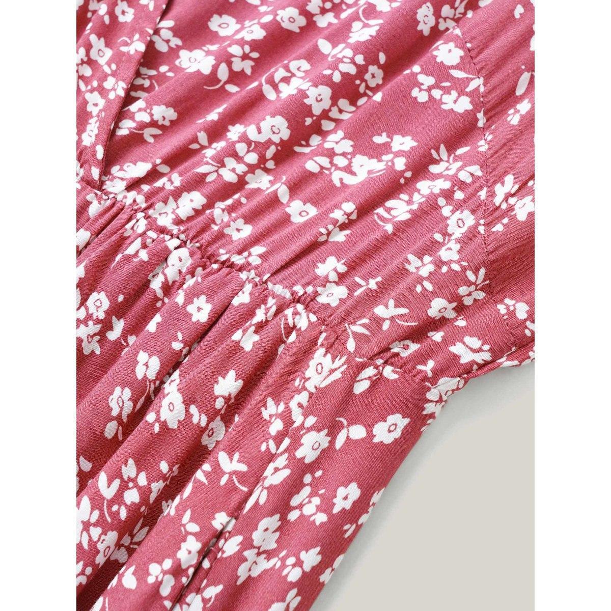 Plus Size Bloom Dress - Flutter Sleeve Ditsy Floral Pocket Split Maxi Dress LightGreen Women Romantic Slit V-neck Half Sleeve Curvy Long Dress BloomChic 10/M Product Image