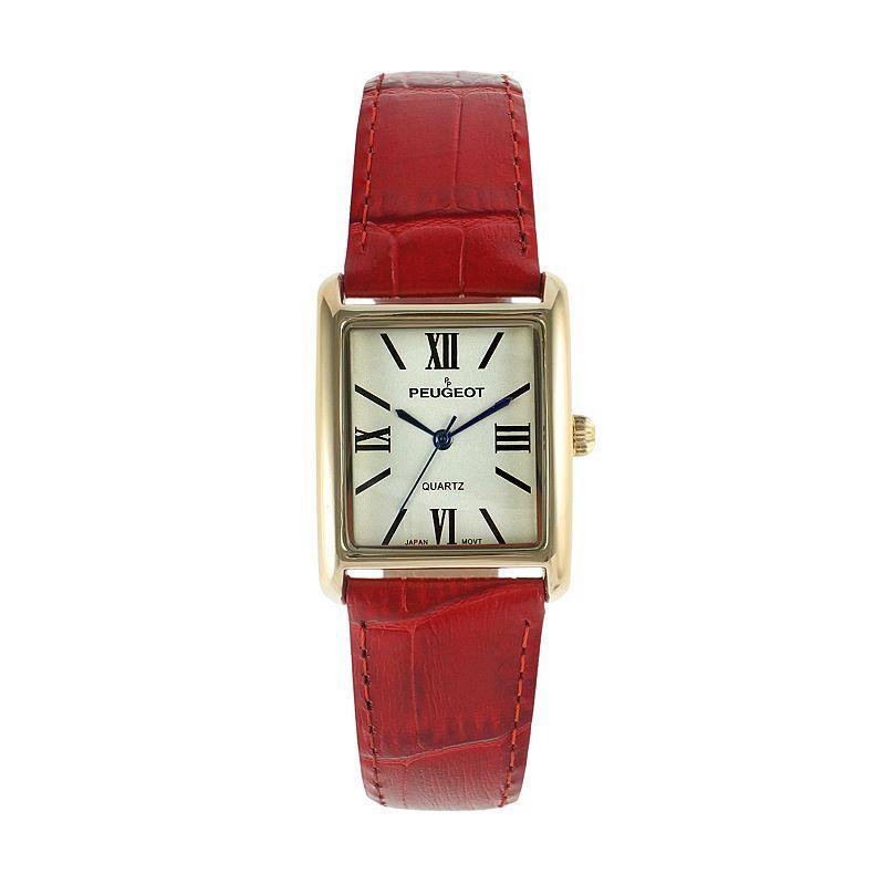 Peugeot Womens Tank Watch Roman Dial Red Leather Strap - Red Product Image