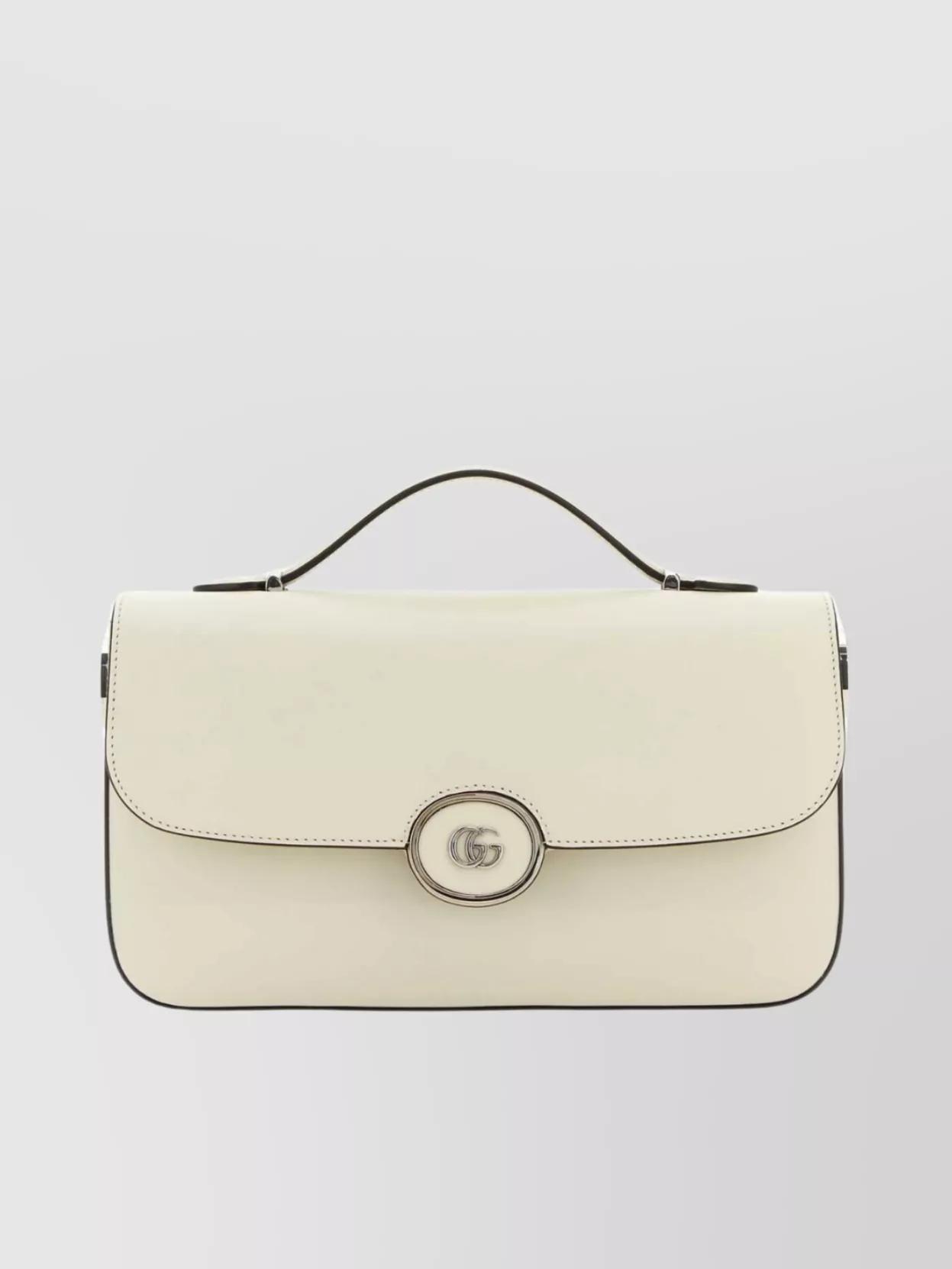 Ivory Leather Small Petite Gg Handbag In White Product Image