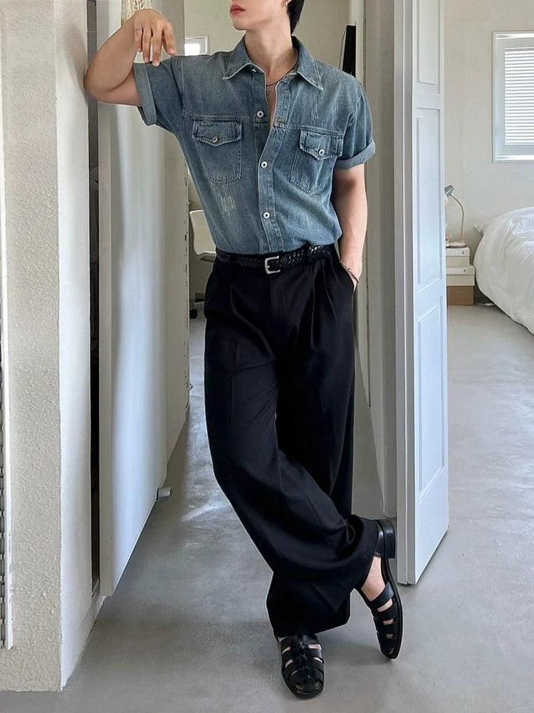 RT No. 18105 BLUE DENIM BUTTON-UP SHORT SLEEVE Product Image