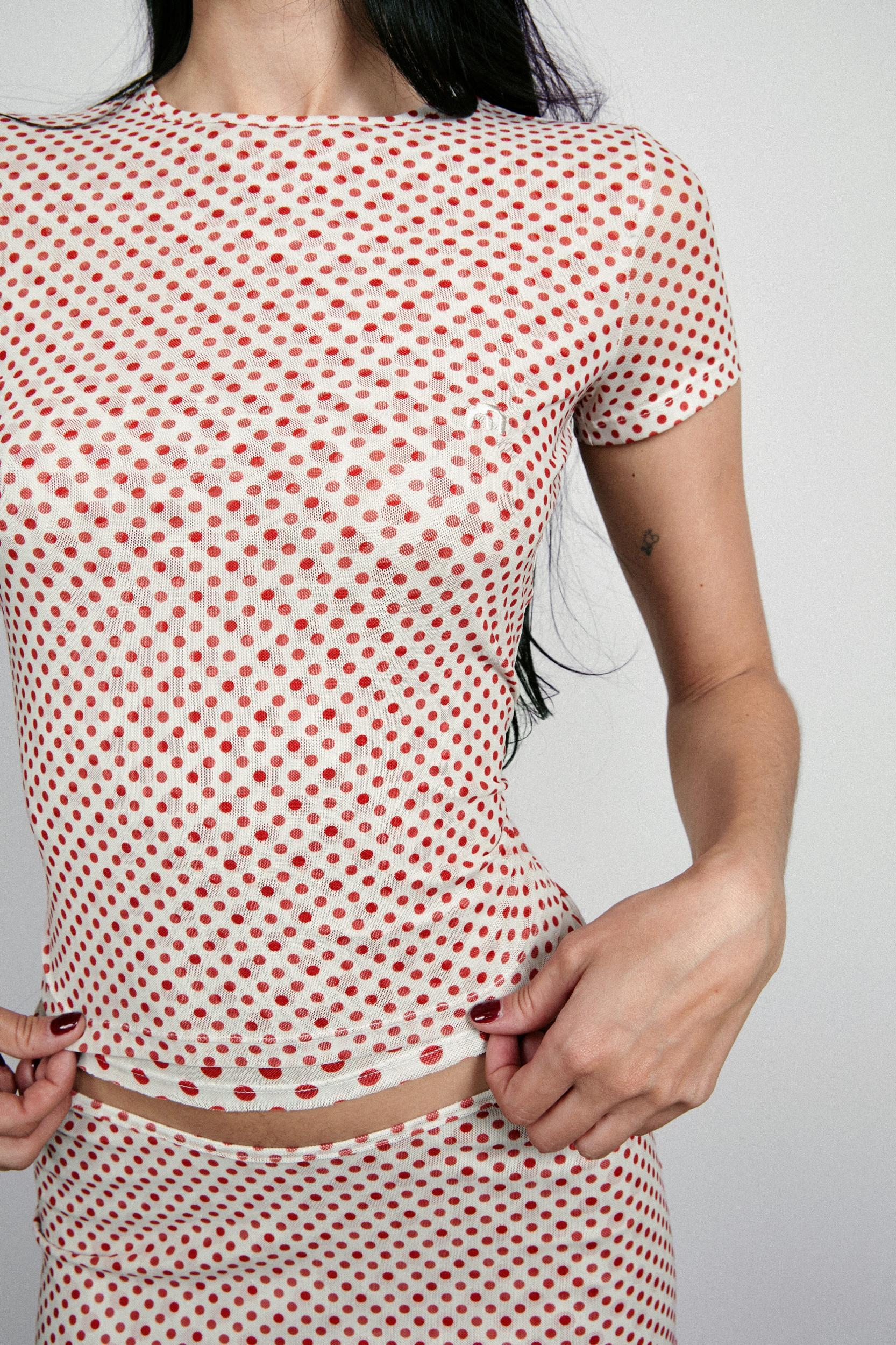 MESH MINI TEE - WHITE POLKA DOT Product Image