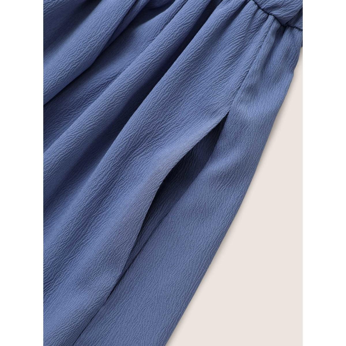 Plus Size Solid Button Detail Belted Elastic Waist Dress Stone Women At the Office Non V-neck Short sleeve Curvy Midi Dress BloomChic 14-16/1X Product Image