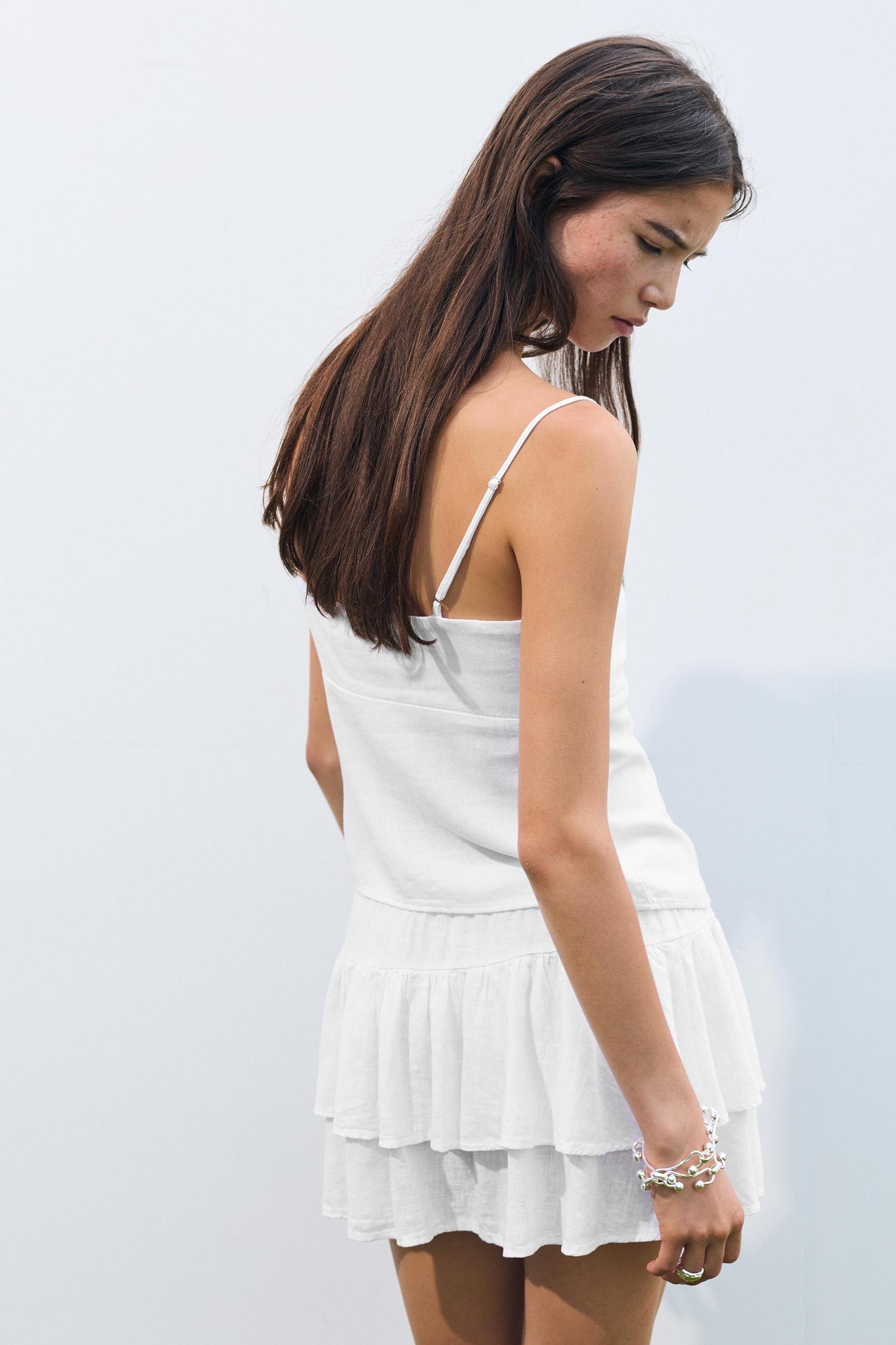 Ruffled linen blend mini skirt Product Image