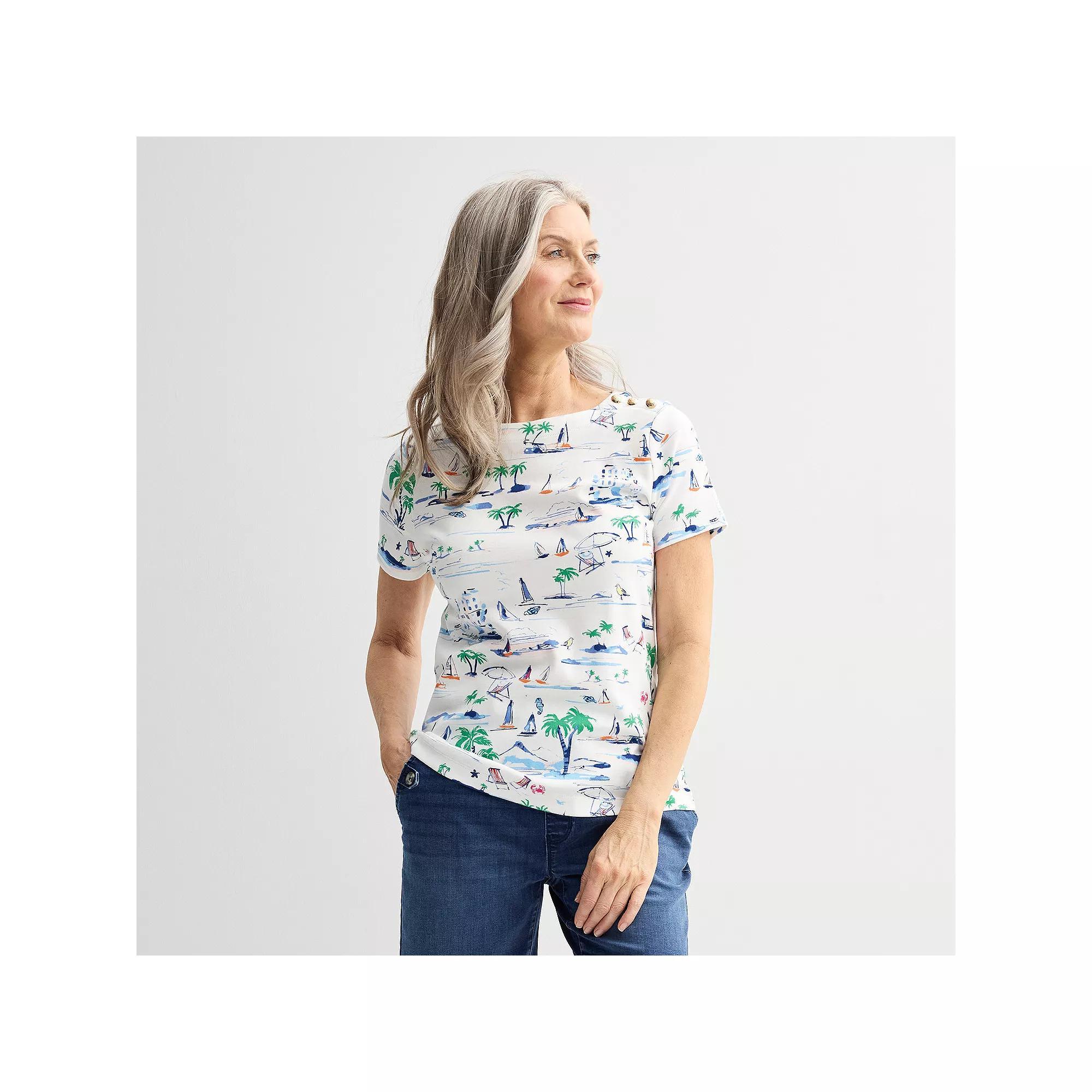 Women's Croft & Barrow® Button Shoulder Tee,  Product Image