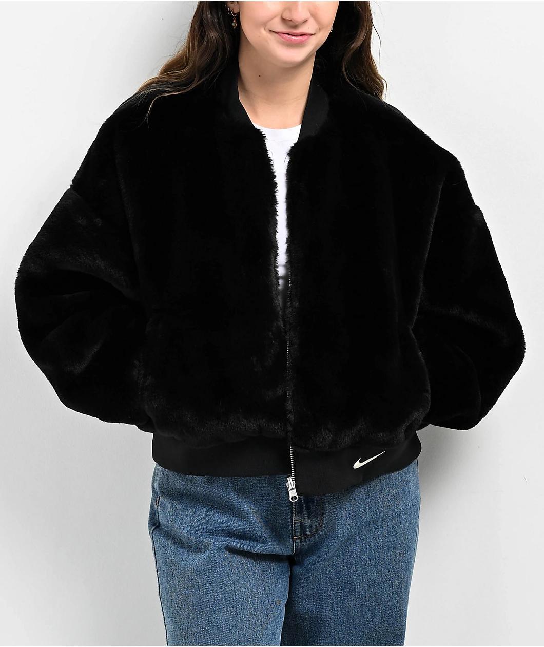 Nike Sportswear Faux Fur Black Reversible Bomber Jacket Product Image