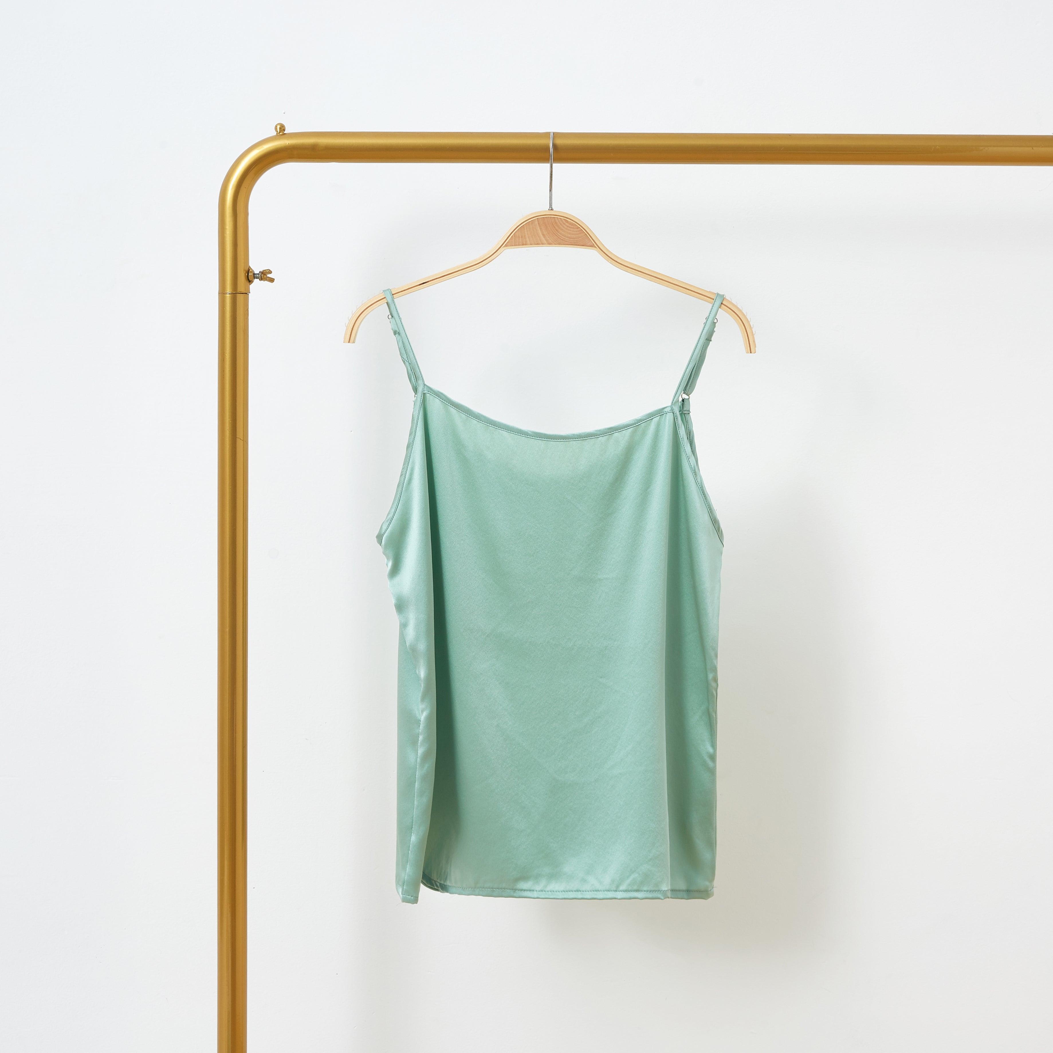 Jade Green Pure Mulberry Silk Camisole with Adjustable Straps | Relaxed Fit | 19 Momme | Soar Collection Product Image