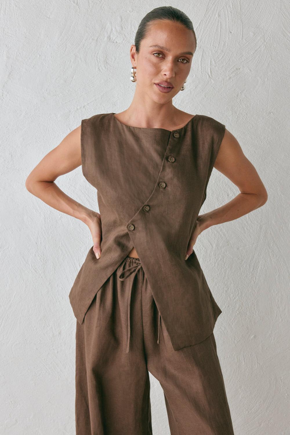 Aria Linen Vest Chocolate Product Image