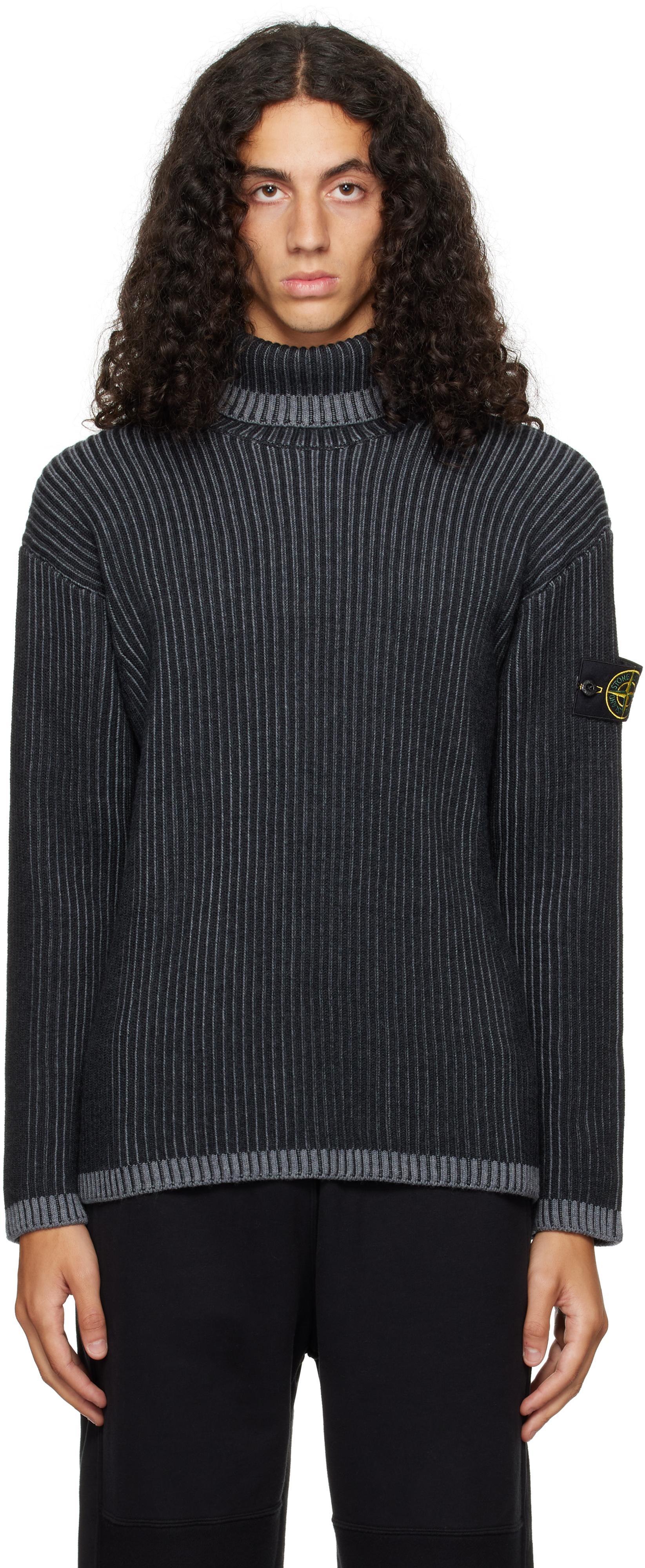 STONE ISLAND Gray Ribbed Rollneck Knit Turtleneck In V0m65 Mel Charcoal Product Image