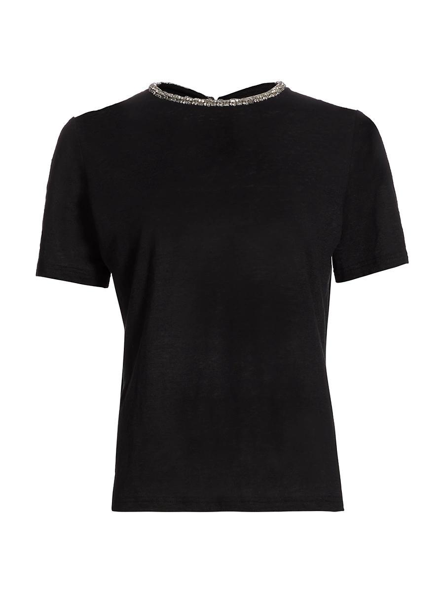 Womens Embellished Linen Short-Sleeve T-Shirt Product Image