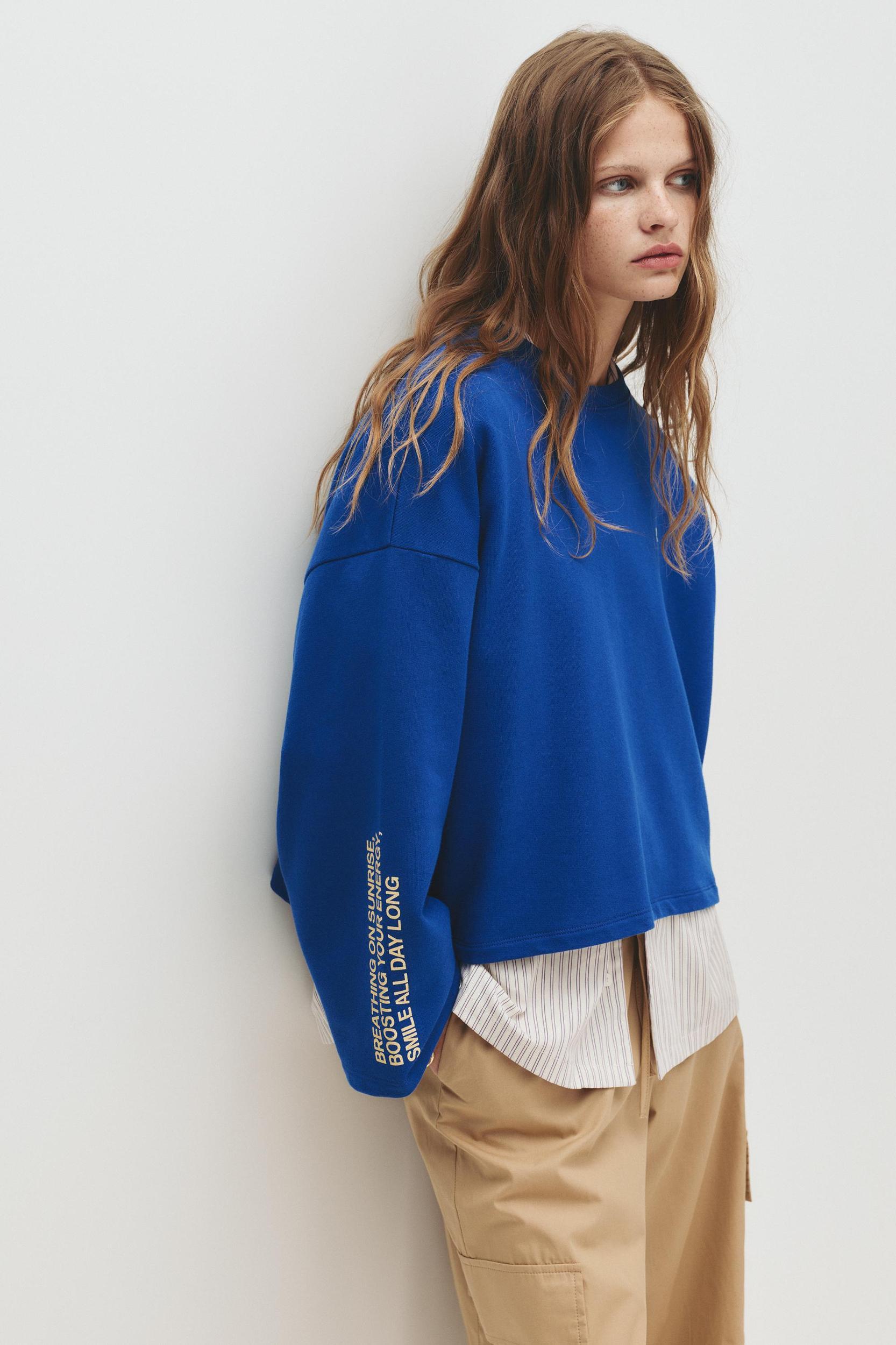 Embroidered blue sweatshirt Product Image