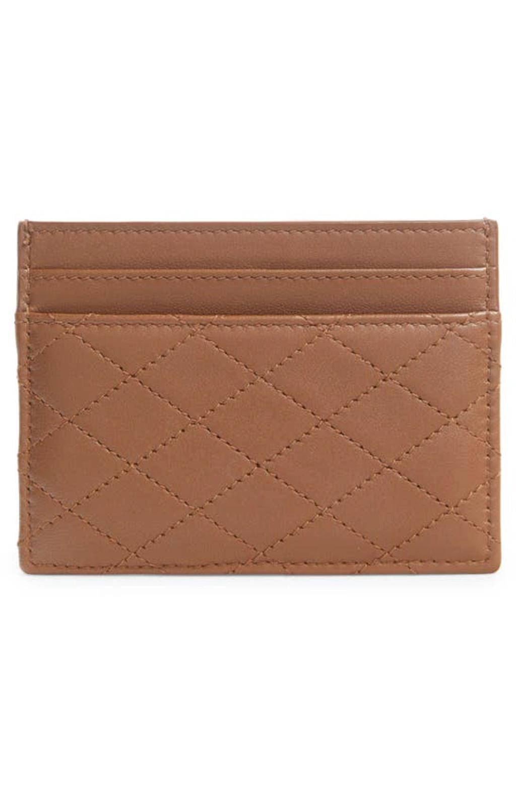 SAINT LAURENT Quilted Leather Card Case In Ginger Brown Product Image