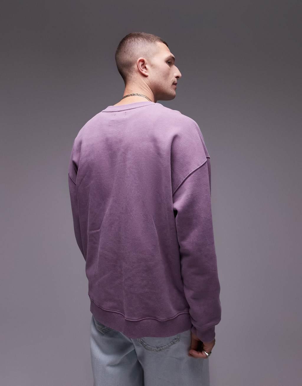 Topman washed oversized sweatshirt in purple Product Image