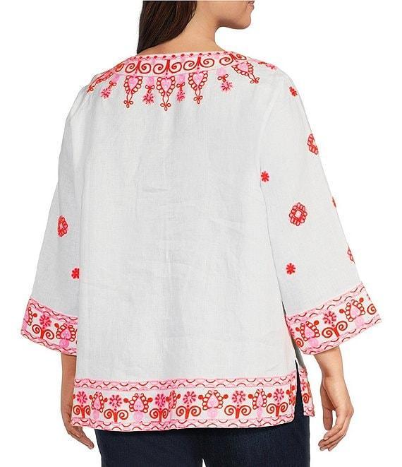John Mark Plus Size Embroidered Split V-Neck 3/4 Sleeve Hi-Low Hem Tunic Product Image