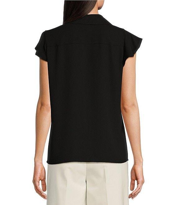 Calvin Klein Georgette Ruffle-Front Point Collar Short Sleeve Top Product Image
