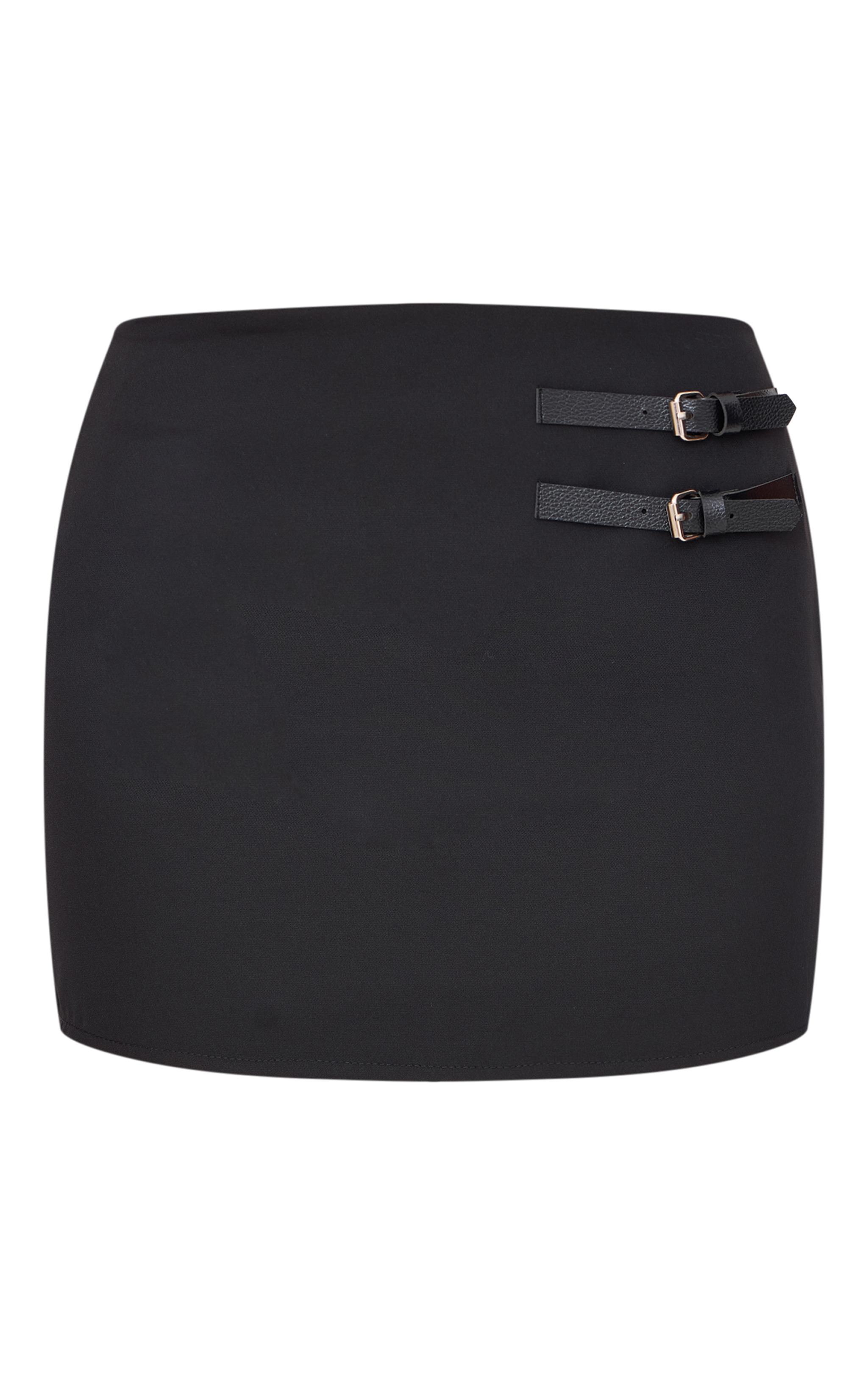 Black Tailored Woven Buckle Mini Skirt Product Image