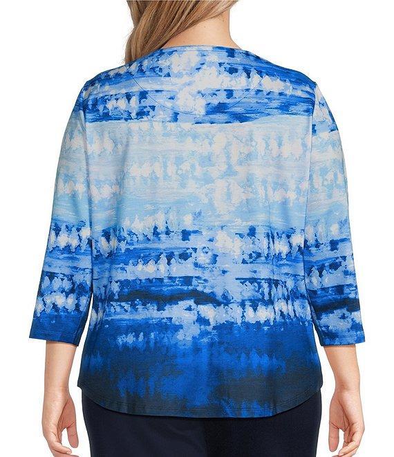 Allison Daley Plus Size Tie-Dye Print 3/4 Sleeve Crew Neck Knit Top Product Image