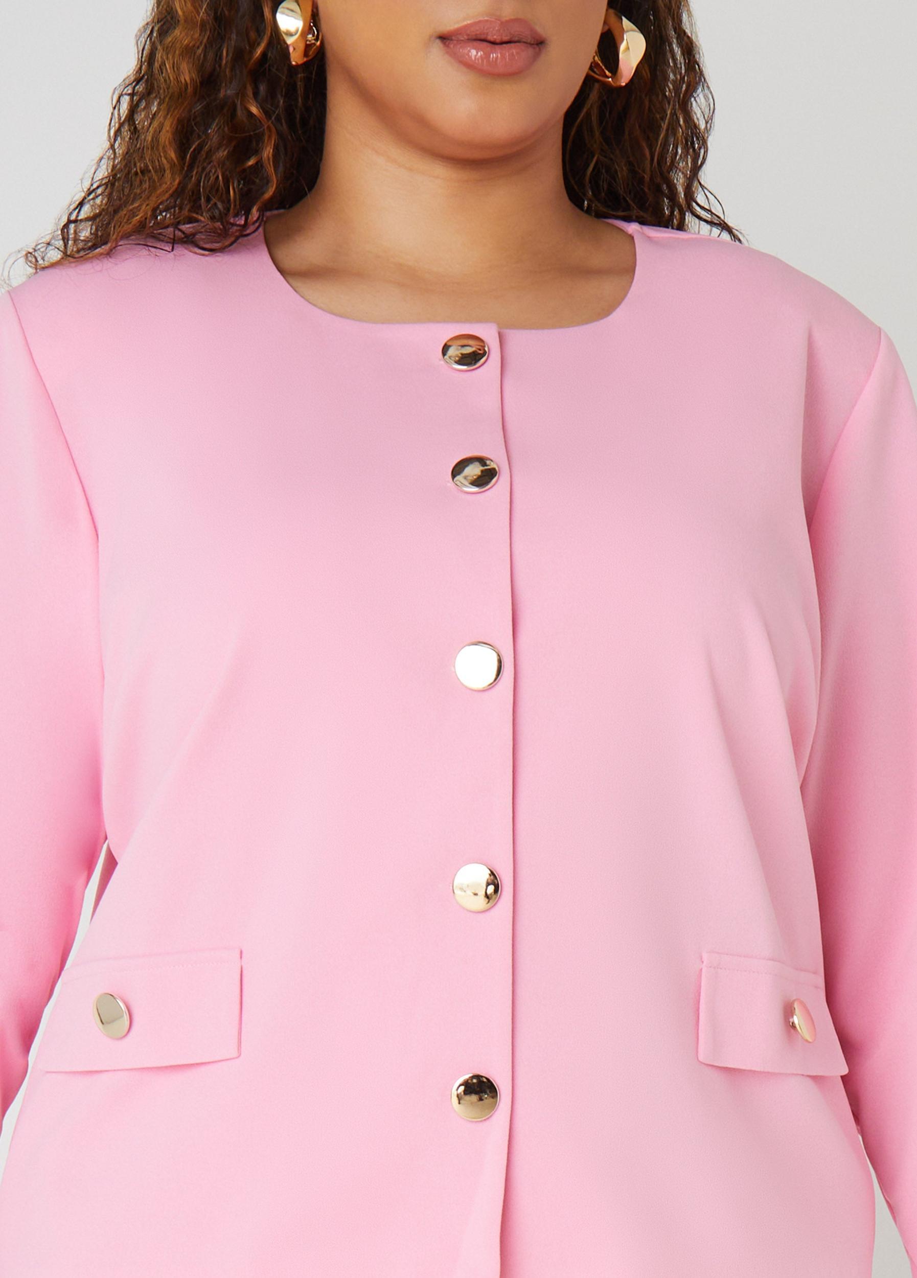 Plus Size Button Detailed Crepe Jacket Ashley Stewart Product Image