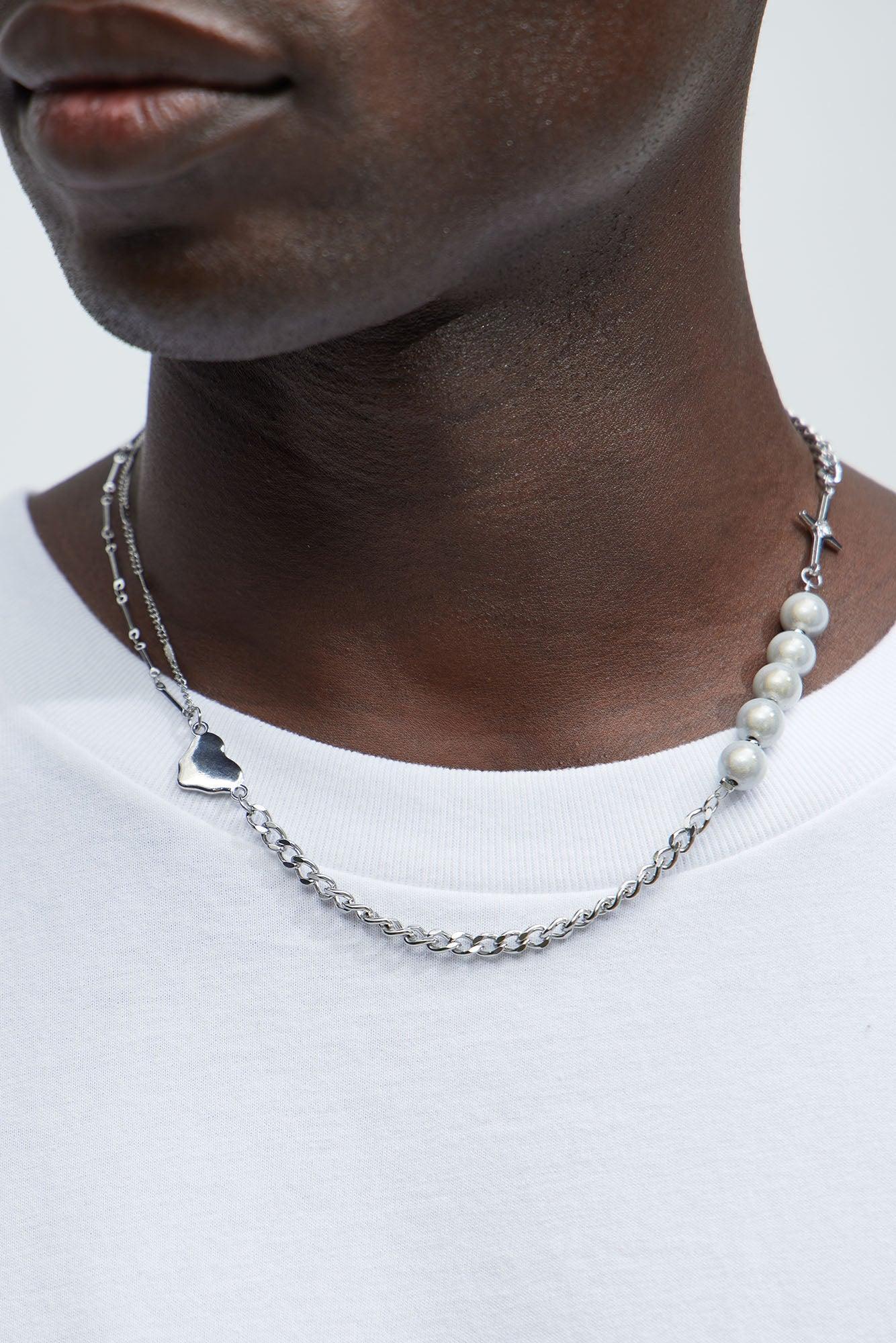 Axel Multi Chain Beaded Necklace - White/Silver Product Image