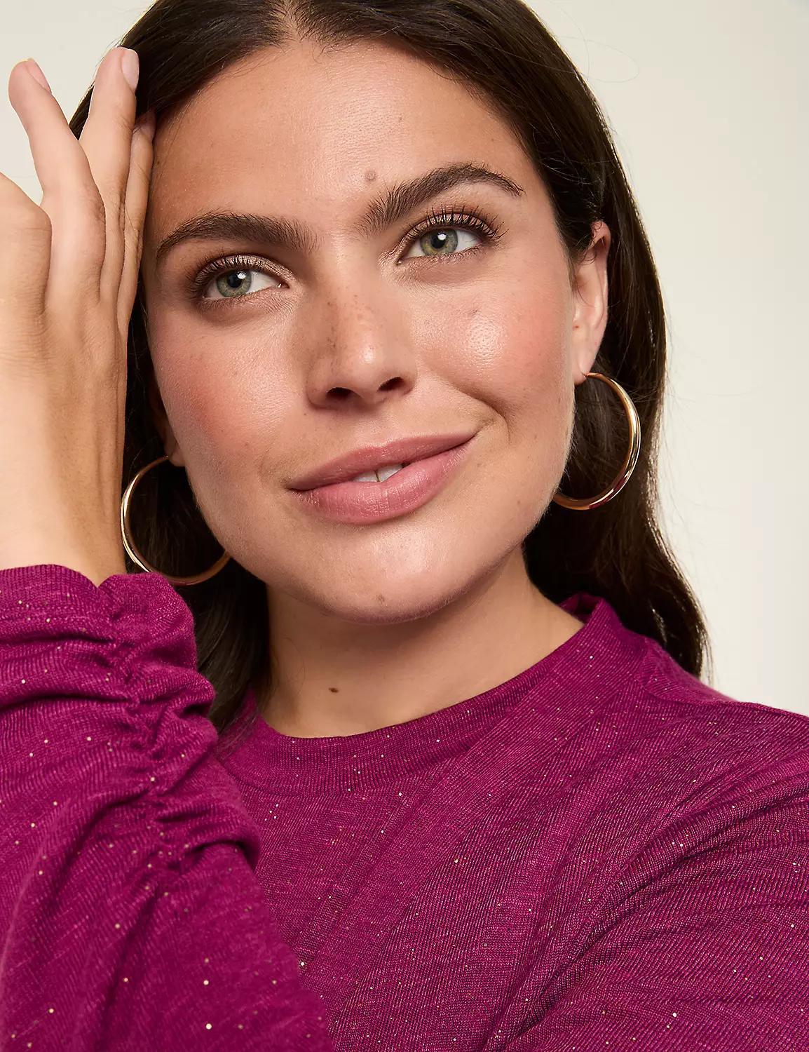 Shimmer Ruched-Sleeve Open-Front Overpiece Product Image