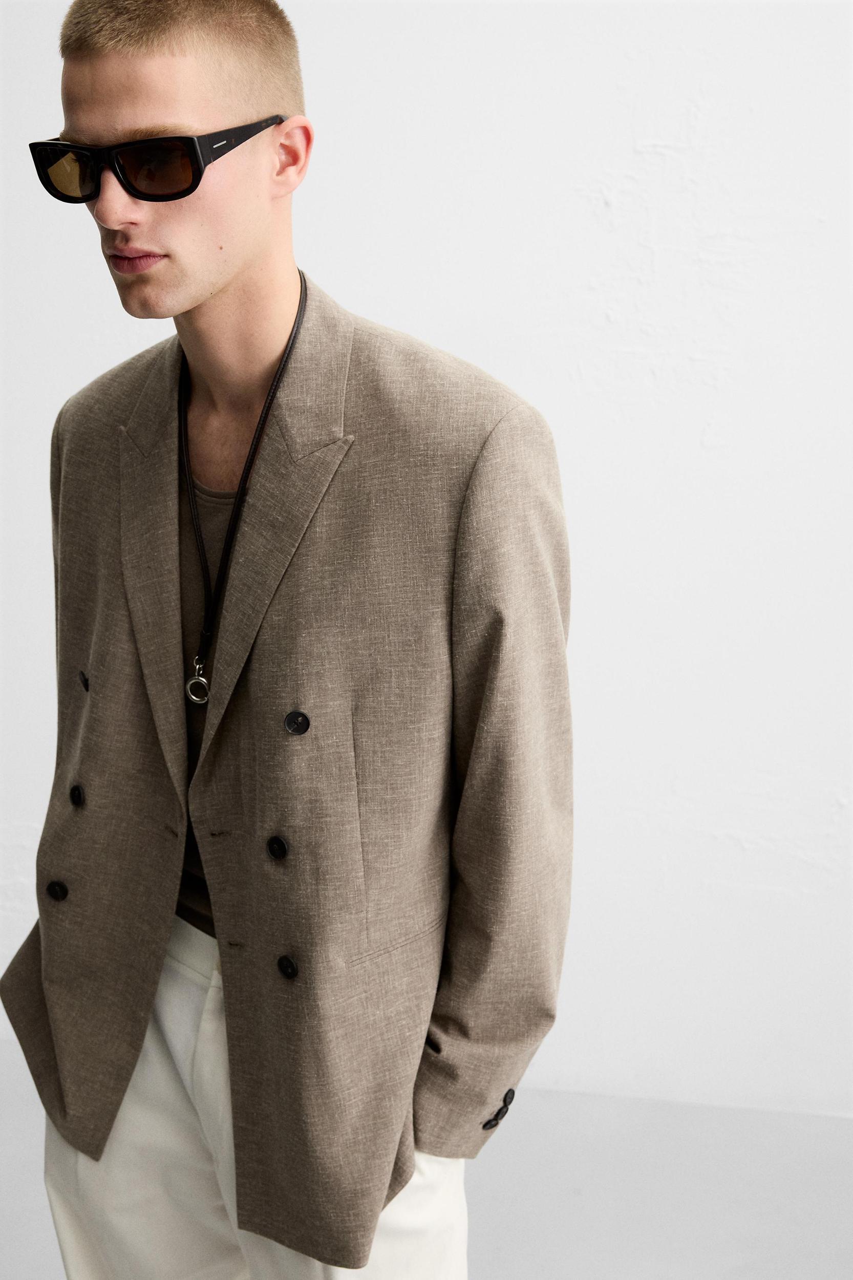 DOUBLE BREASTED TEXTURED WEAVE JACKET Product Image