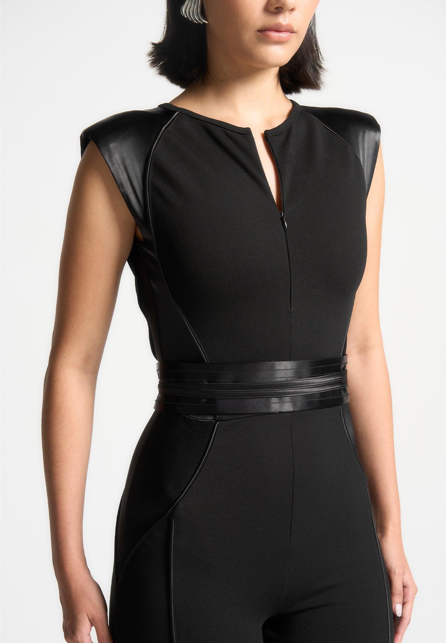 Satin Contour Flared Jumpsuit - Black Female Product Image