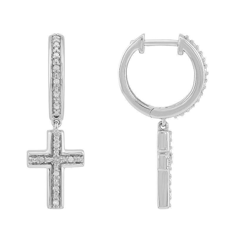 Diamond Cross Dangle Hoop Earrings (1/10 ct. t.w.) Sterling Silver Product Image