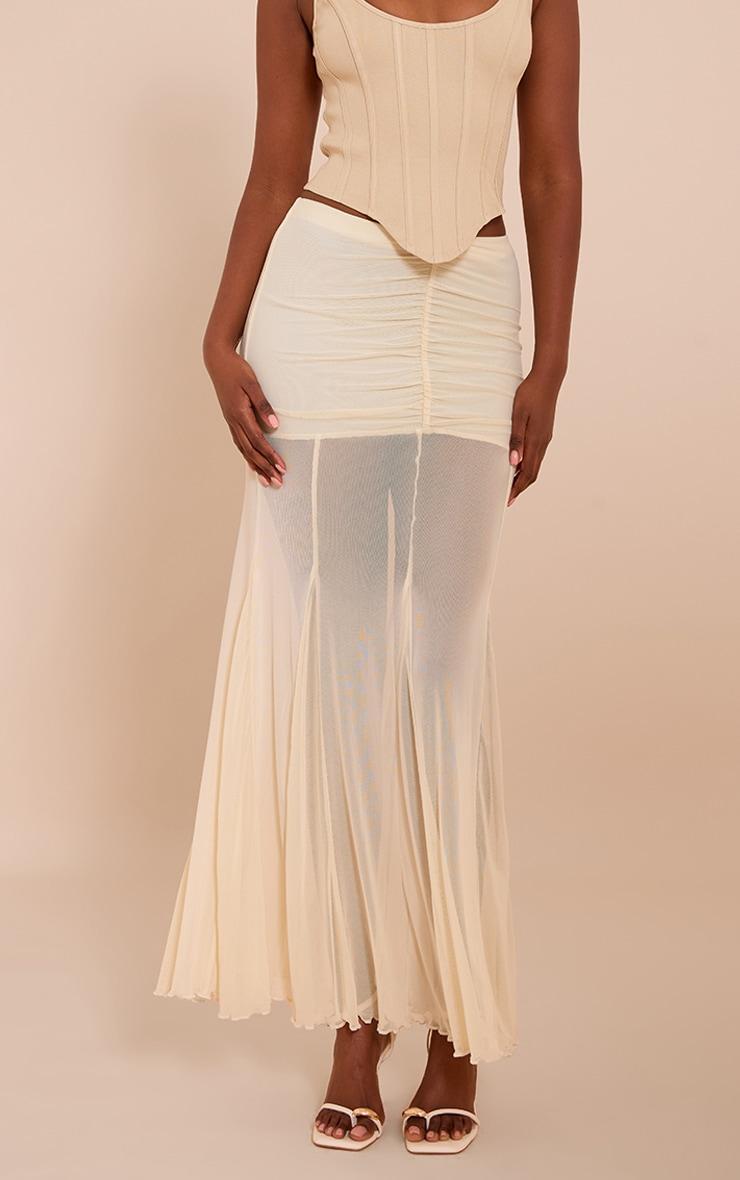Cream Mesh Overlay Maxi Skirt Product Image
