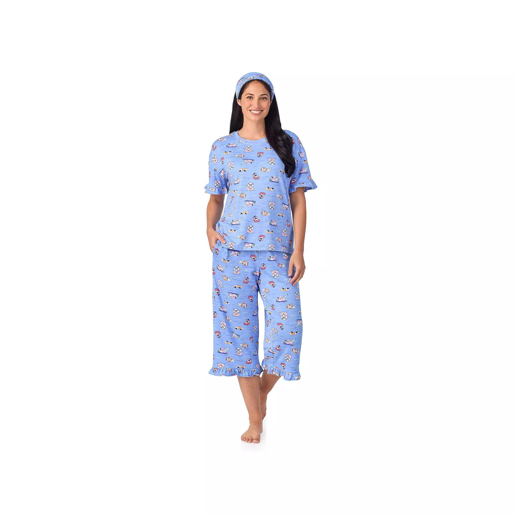 Women's Cuddl Duds® 3-Piece Short Sleeve Pajama Top, Cropped Pajama Pants & Headband Set, Size: XS, Peri Dogs Product Image