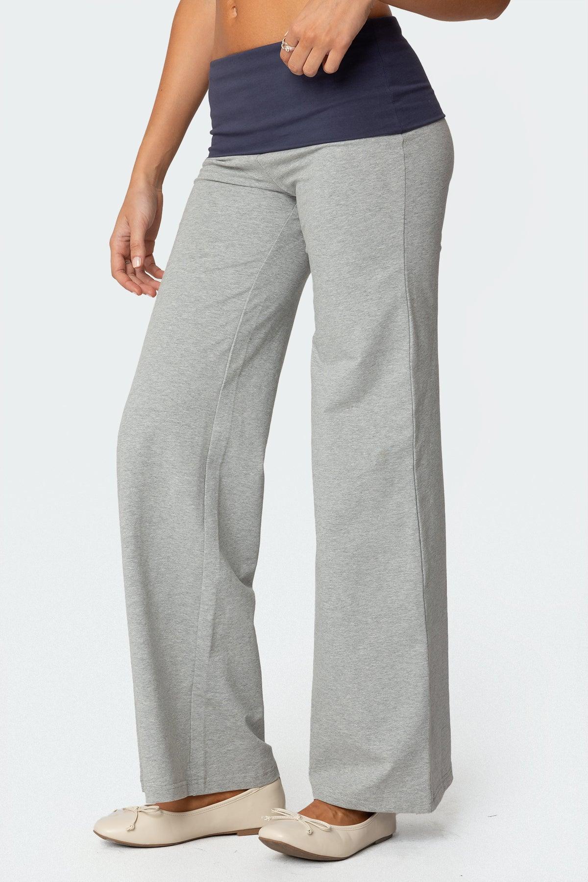 Wide Leg Contrast Fold Over Pants Product Image