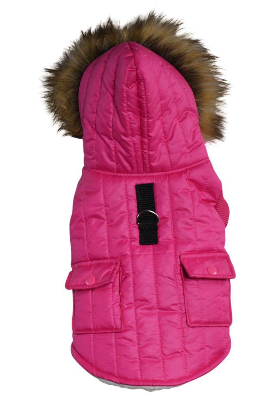 Pink Parka Fleece Lined Dog Jacket with Leash Ring Product Image