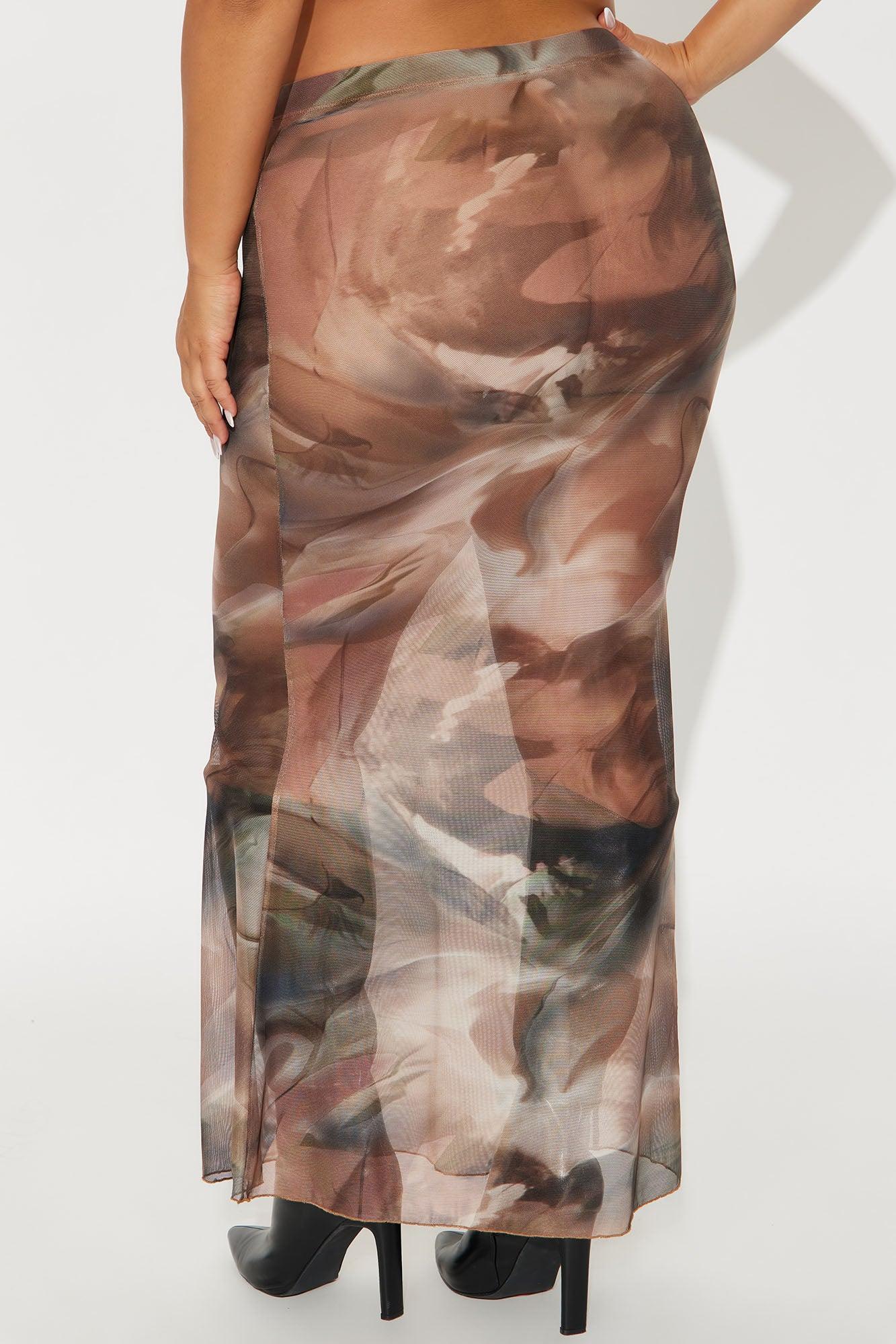 Sabine Sheer Abstract Mesh Maxi Skirt - Brown/combo Female Product Image
