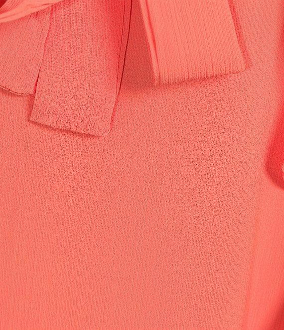 Leslie Fay V Neck Cap Sleeve Tie Sash Ruffle Sheath Dress Product Image